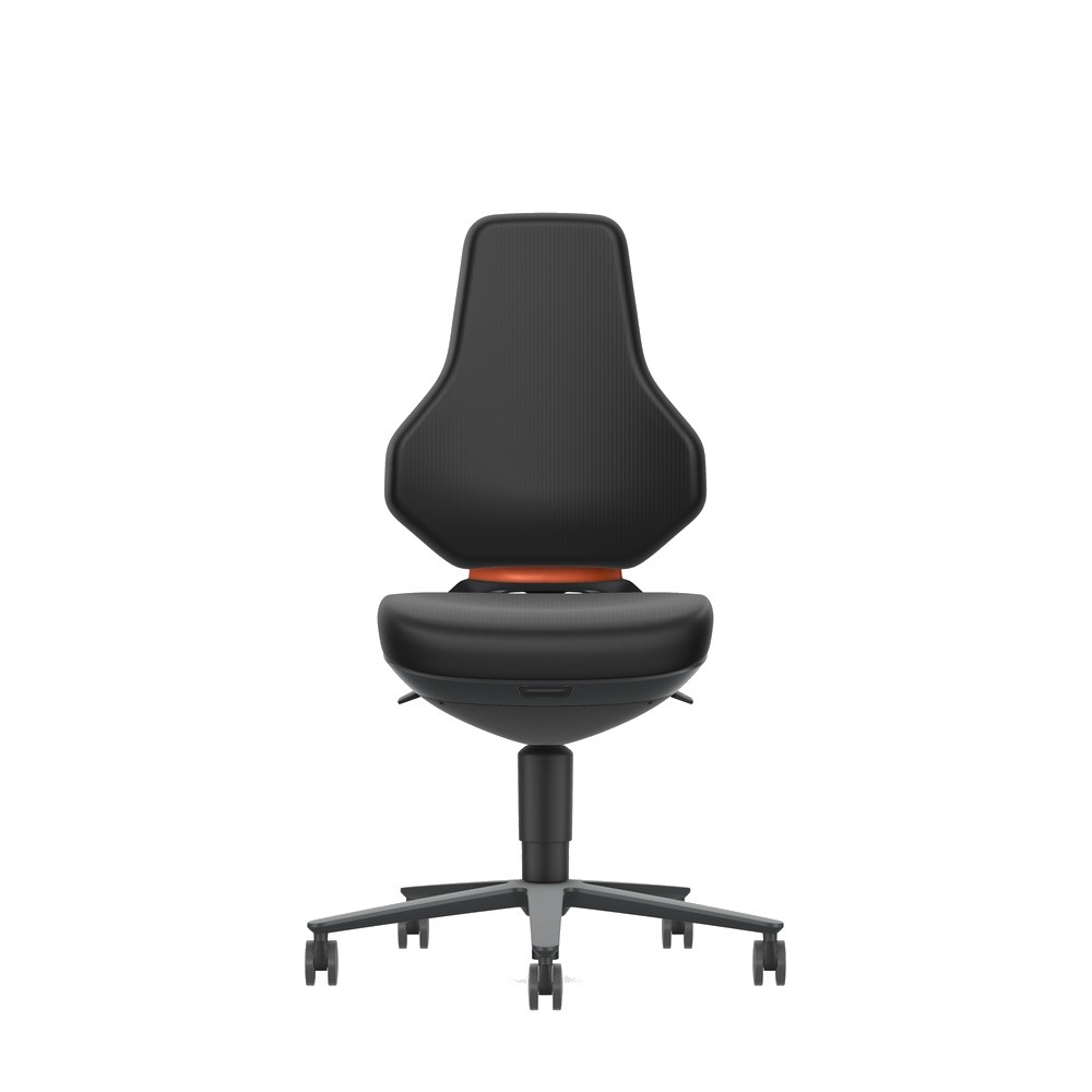 Bimos Texon 2 arbeidsstol, svart, Skintec, antrasitt aluminiumsfot, 45-62 cm, hjul til harde gulv