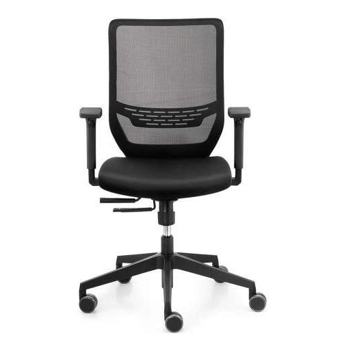 Dauphin Valo Sync2 kontorstol, svart stoff inkl. armlener, svart nettingrygg, 41–52 cm, svart understell, hjul for harde gulv – Kjøpt som besett – outletvare med begrenset reklamasjonsrett.